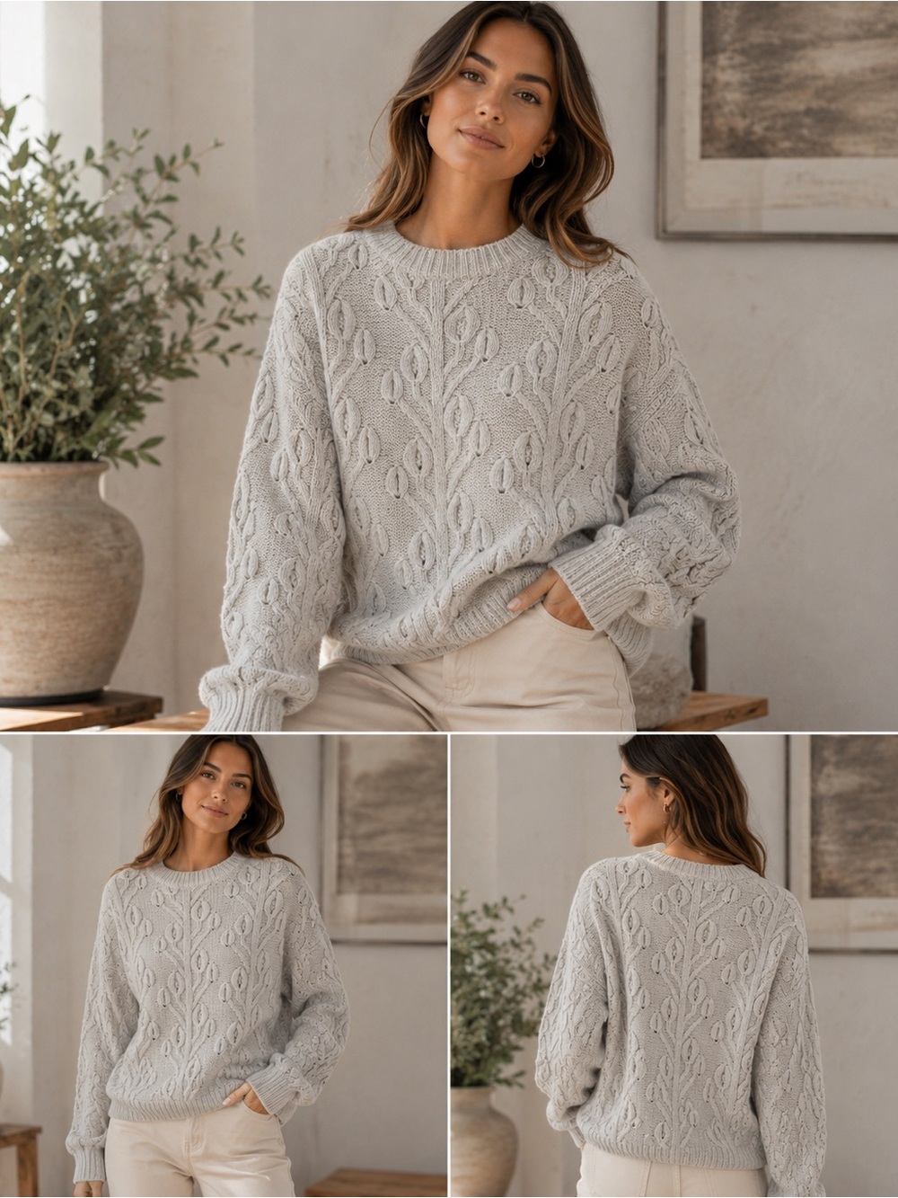 Banana Republic Heavy Lambswool Cable Knit Sweater Beige Size M